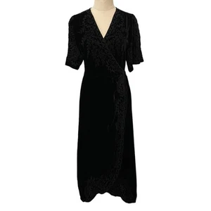 Johnny Was Size S Ally Black Velvet Wrap Midi Dress Embroidered Floral RRP$935AU - Picture 1 of 18