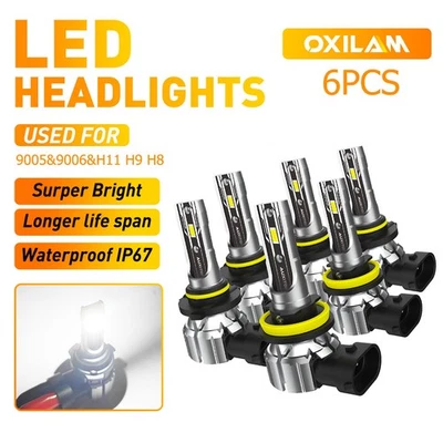 AUXITO Combo 9005+9006+H11 LED Headlight High Low Beam Fog Light White CANBUS X6 - Image 1 of 4