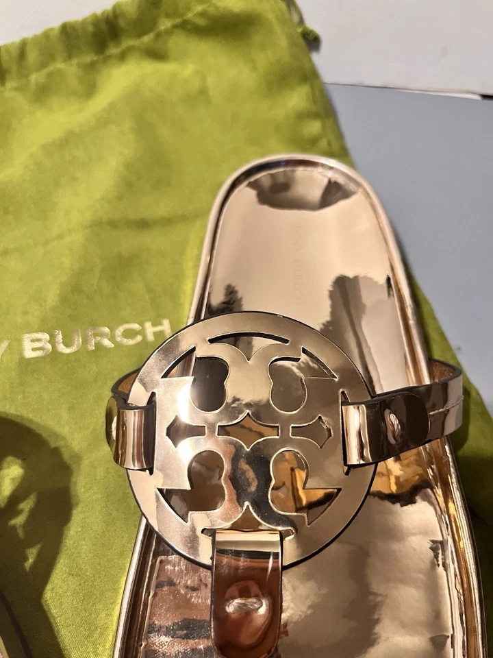 $198 Tory Burch MILLER SANDALIAS NUBE Espejo Metálico Oro Rosa Talla 8.5 LKNU! Foto 1 de 4