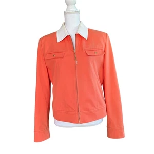 St John Sport By Marie Gray Orange Cotton Jacket White Collar M - Picture 1 of 15