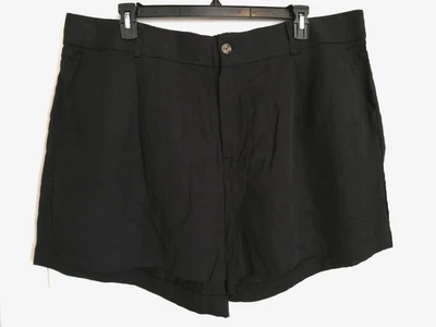 Torrid Womens Shorts 24 Plus Linen Blend Black Stretch Pockets Chino Casual - Image 1 of 3