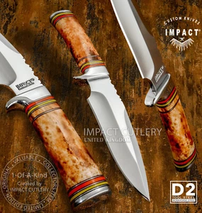 1-OF-A-KIND IMPACT CUTLERY CUSTOM D2 TOOL STEEL BOWIE KNIFE CAMEL BONE HANDLE - Picture 1 of 13
