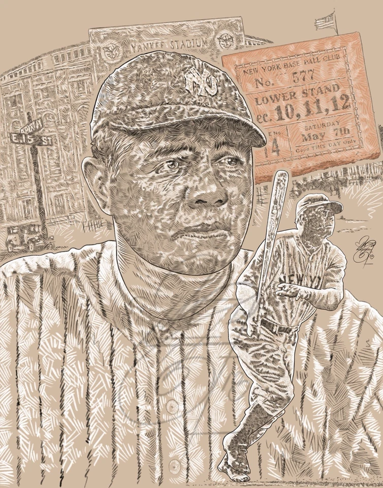 Babe Ruth New York Yankees Original Art Print 11x14 Yankee Stadium - Image 1 of 1