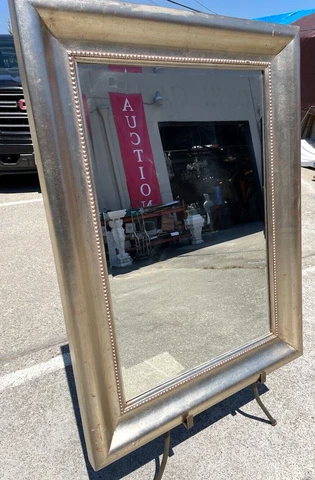 Beveled Glass Mirror in Silvered Wood Frame Cover