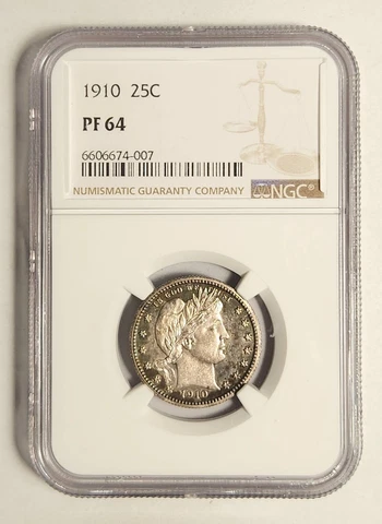 1910 P Barber Quarter NGC PF-64 Cover