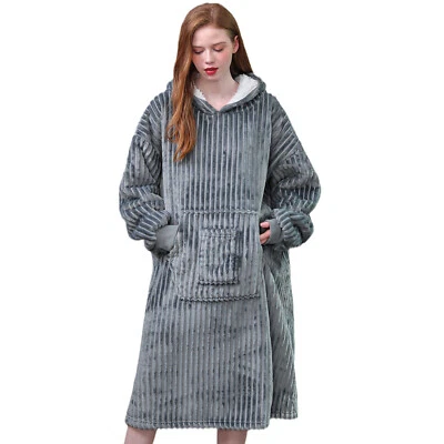 Damen Pullover Sweatshirt mit Kapuze, Flanell Hoodie Kuscheldecke mit Ärmeln, DE - Bild 1 von 4