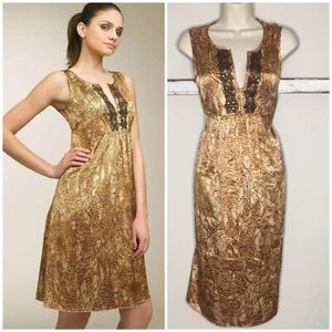 NWT Beth Bowley Sz 8 Sleeveless Dress 100% Silk W Beading Rust Brown Retail 240$ - Picture 1 of 5