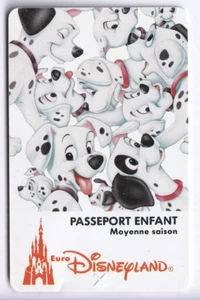 DISNEY PARIS PASS CARTE / CARD .. ENFANT 101 DALMATIENS VGS SE 00075 EM 26/09/93 - Imagen 1 de 2