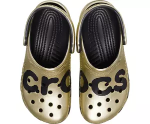 Crocs Classic Metallic Gold Logo Clogs Limited Edition Size W7 Brand New Rare - Picture 1 of 6