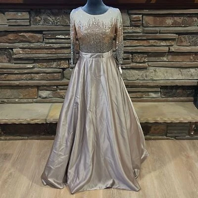 Betsy & Adam Sequin and Satin Ball Gown in Mocha - Image 1 of 4