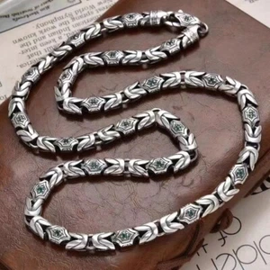 Collana Maglia Bizantina Argento Sterling 925 Puro Uomo Donna 7mm con Pietra - Foto 1 di 5