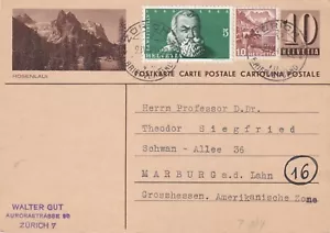 1948 Switzerland/Helvetia card sent from Zurich to Marburg Germany - Picture 1 of 2