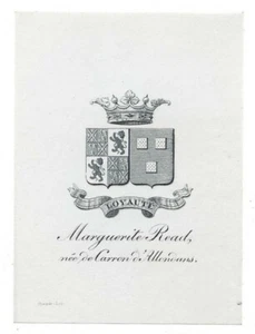 Ex-Libris Book Plate by Quayle Marguerite Read, nee' de Carron' d' Allondans JJ - Foto 1 di 1