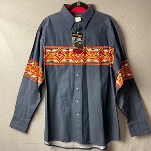 Rustler Button up Mens XLT Blue By Wrangler Western Brush Aztec Pearl Snaps NEW - Picture 1 of 15
