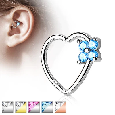 Flower CZ Set Heart Ear Cartilage Tragus Rook Snug Daith Hoop Rings Piercing - Image 1 of 2