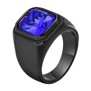 Stainless Steel 16mm Glass Stone Rings Mens Women Ring US 7-13# Fashion Hip-Hop - Picture 1 of 11