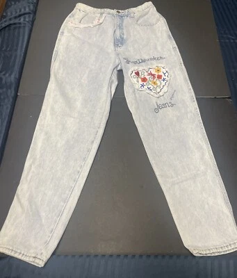 1980s Heartbreaker Girls Jeans Light Wash With Embroidered Floral Heart Patch - Image 1 of 4