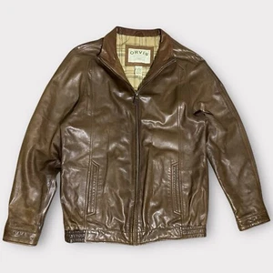 Orvis Jacke Herren klein braun Ledermantel Flanell gefüttert leicht weich geschmeidig - Bild 1 von 14