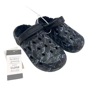 Berkley Jensen Kids Size C10 Faux Fur Lined Clogs Black Sharks - Picture 1 of 8