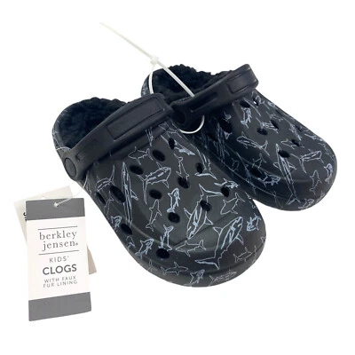 Berkley Jensen Kids Size C10 Faux Fur Lined Clogs Black Sharks - Image 1 of 4