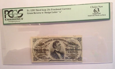 FR 1295  25 cent US Fractional Currency PCGS 63 Choice NEW APPARENT - Image 1 of 4