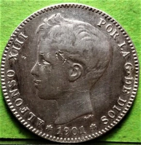 ALFONSO XIII, 1 Peseta, 1901, *19-01, Ag - Picture 1 of 2