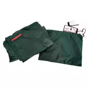 58 NEW $725 PRADA Men Green Nylon LINE-A LOGO Swim Shorts TRUNKS & TRAVEL POUCH - Picture 1 of 19