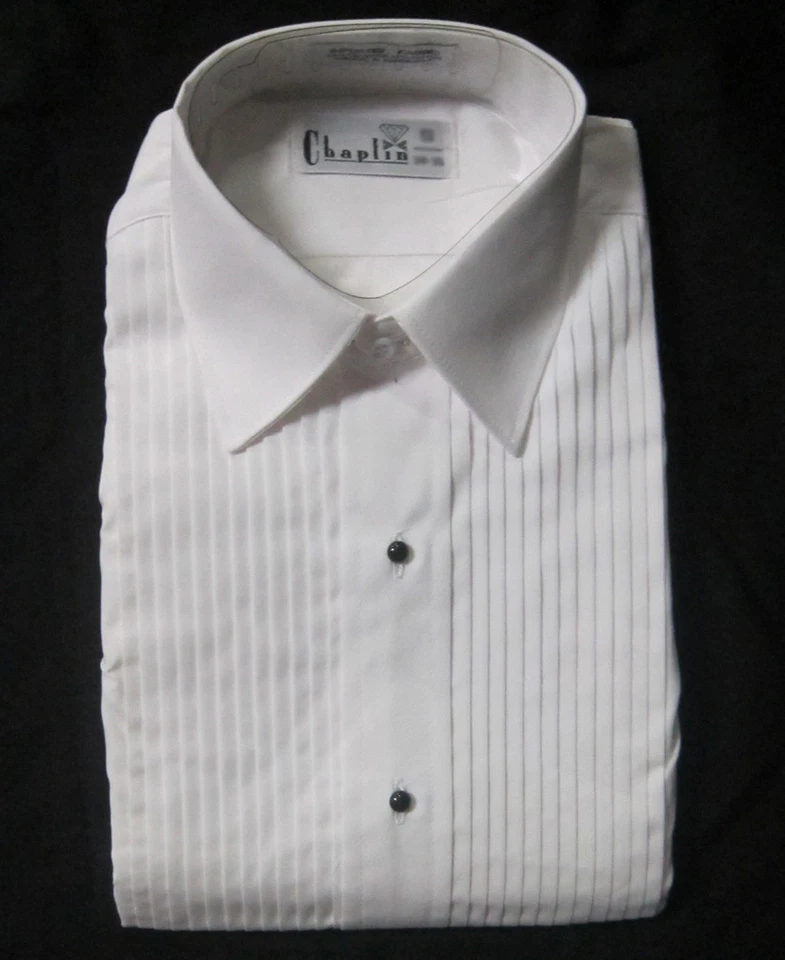 New Mens Chaplin White Laydown Collar 1/4 Pleat Tuxedo Shirt Small 14 14.5 36/37 - Image 1 of 1