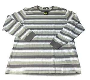 T-shirt Mossimo a righe manica lunga bianca verde oliva grigia uomo taglia large nuova - Foto 1 di 4
