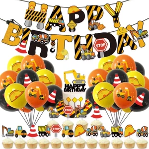 Conjunto de banner, adorno de pastel y cupcakes de fiesta de cumpleaños para niños de construcción de autos para niños, globo - Imagen 1 de 6