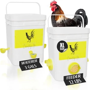 ExtraLarge Automatic Chicken Feeder and Waterer Set || 12 Pounds / 3 Gallon |... - Picture 1 of 7