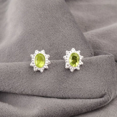 Natural Peridot Earring Gemstone 925 Sterling Silver HandmJewellery For Gift Her - Image 1 of 4