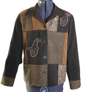 Vintage Notations Patchwork Jacket Womens PM Brown Paisley Embroidered Patchwork - Picture 1 of 13