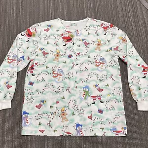 Simply Basic Christmas Scrub Top Shirt Womens Large Santa Snowman Holiday L/S - Picture 1 of 21