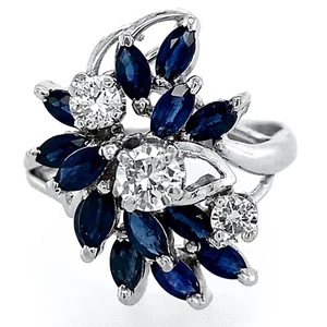Anello cocktail classico zaffiro diamante spray in oro 14 carati 0,45 ct TDW e 1,4 ct TSW - Foto 1 di 11