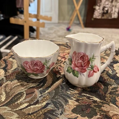 Juego de crema y azúcar / rosa vieja / porcelana de hueso / Inglaterra / vintage  Foto 1 de 4