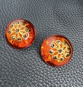 Vintage strahlende orange goldfarbene Lucite Strass Clip-On Ohrringe 1,5" - Bild 1 von 12