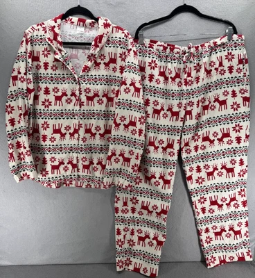 Hanna Andersson Flannel Pajamas Womens XL Dear Deer Reindeer Fair Isle Scandi - Image 1 of 4