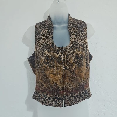 Vintage Georgiou Vest Womens Size 6 Leopard Animal Cheetah Zip Mob Wife Hippie  - Image 1 of 4