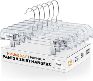 12 Pack Clear Skirt Hangers 14 Inch with Adjustable Clips, Pants & Clothes  - Picture 1 of 9