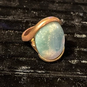 Anello cocktail vintage fascia rame e pietra calcite blu naturale dichiarazione misura 10 - Foto 1 di 5