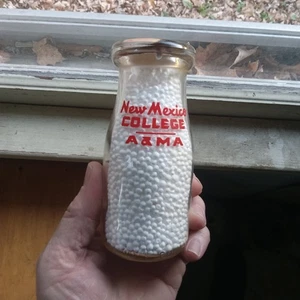 NEW MEXICO COLLEGE A&MA 1950 CUTE HALF PINT MILK BOTTLE - Picture 1 of 5