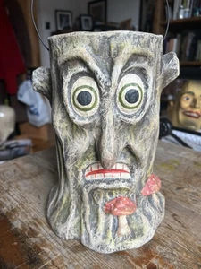 Halloween Vintage Candy Bucket Haunted Tree Paper Mache Primitive Folk Art - Picture 1 of 5