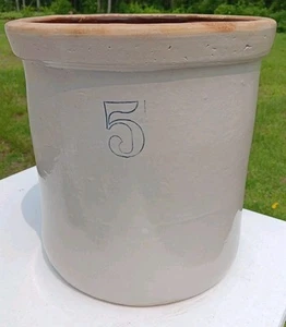 Antique Large Stoneware #5 Blue Writing 5 Gallon Farmhouse Crock Beautiful - Picture 1 of 9