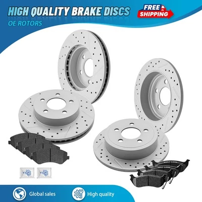 Керамические тормозные колодки с просверленными передними и задними дисками для Jeep Liberty 2003 2004 - 2007 годов выпуска - Изображение 1 из 4