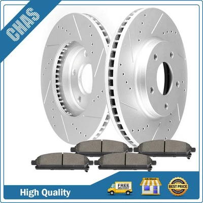 Fits 2004 - 2009 Nissan Quest Front Drilled And Slotted Brake Rotors Brake Pads - Image 1 of 4