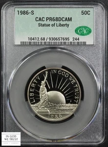 1986 S Proof Statue of Liberty Commemorative Half Dollar CACG PR 68 DCAM CAC - Picture 1 of 4