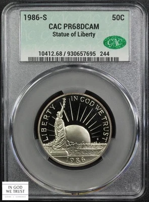 1986 S Proof Statue of Liberty Commemorative Half Dollar CACG PR 68 DCAM CAC - Image 1 of 4
