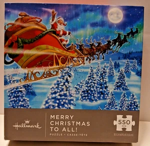 Hallmark Frohe Weihnachten an alle! Puzzle 550 Teile Weihnachtsmann & Schlitten 18 x 24 NEU - Bild 1 von 8