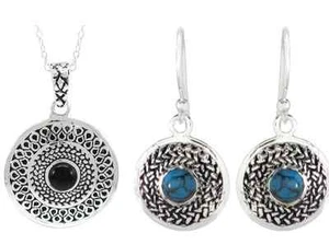 Magnificent in Sterling Black Agate Necklace & Earrings Set 925 - Bild 1 von 1